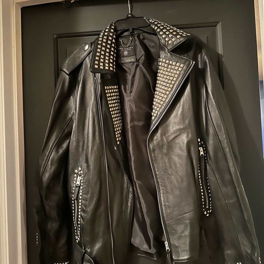 Ron Tomson Black Studded Leather Jacket